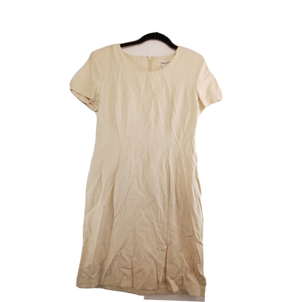 Jennifer James Mini Dress Women's 6 Beige Short Sleeve Slit Padded Shoulders